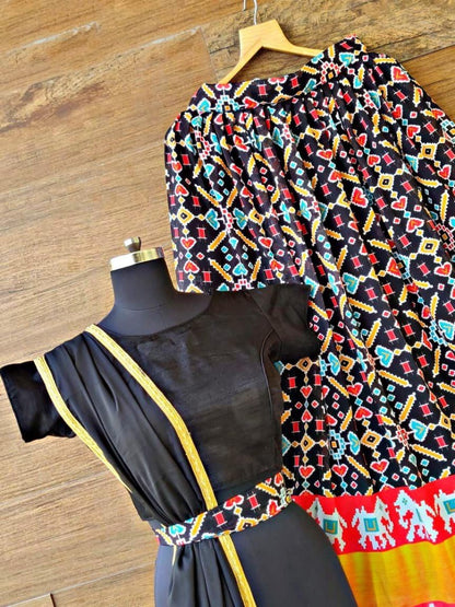 Black vichitra silk multicolor printed festive lehenga choli