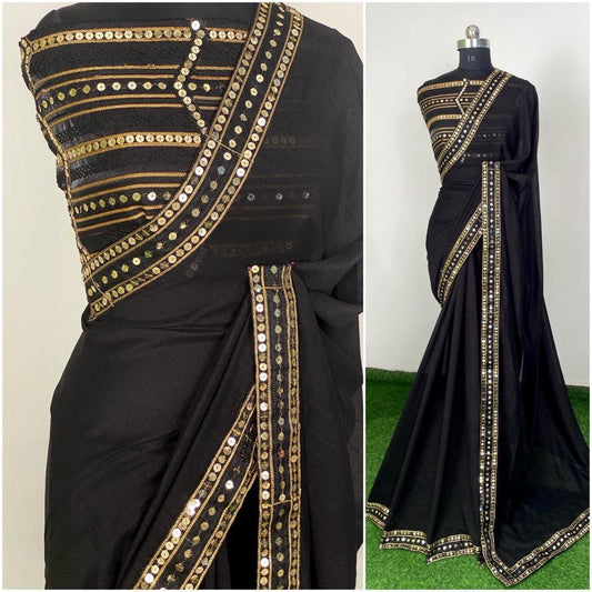 Black vichitra silk sequence work partywear saree