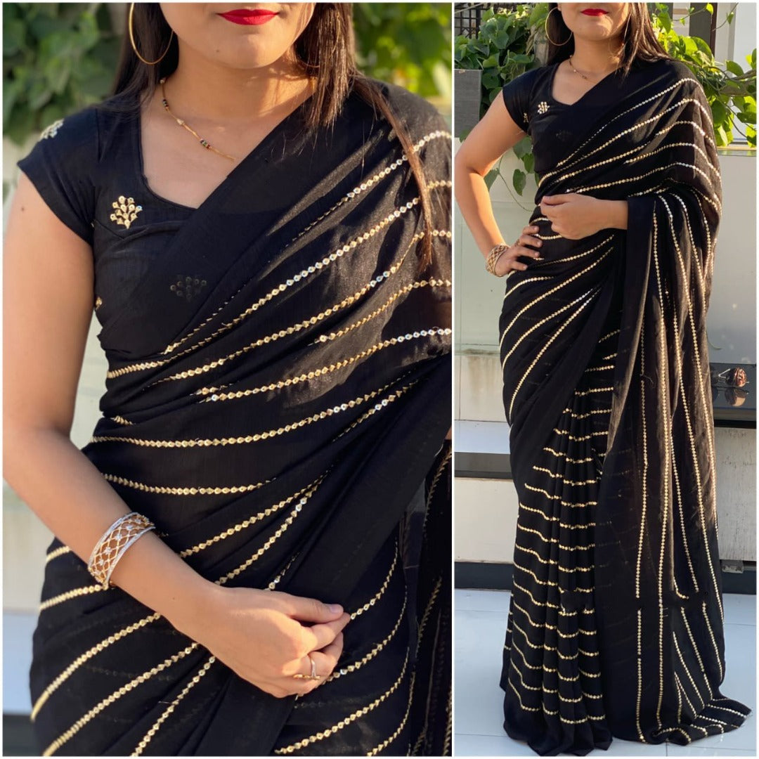 Black vichitra silk sequence work partywear saree