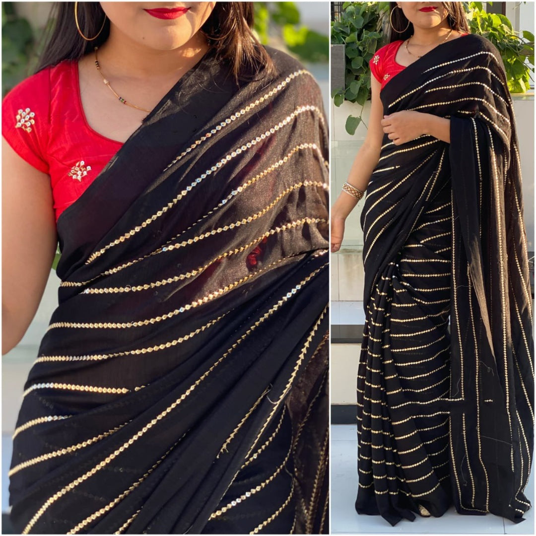Black vichitra silk sequence work partywear saree