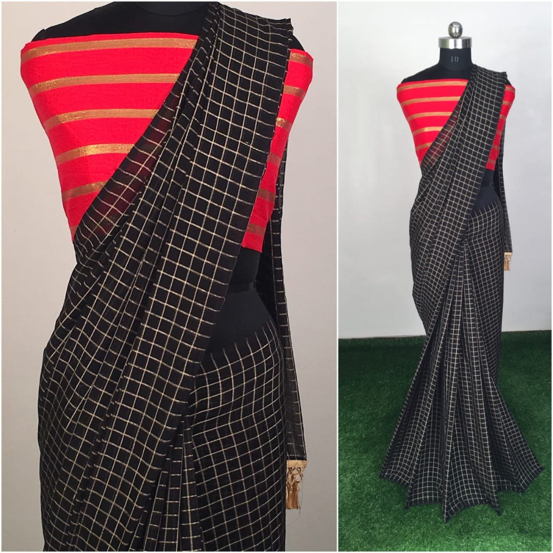 Black zany silk small chex saree