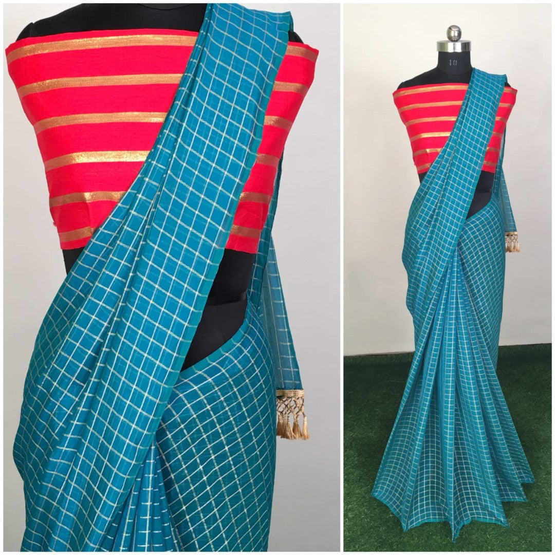Black zany silk small chex saree