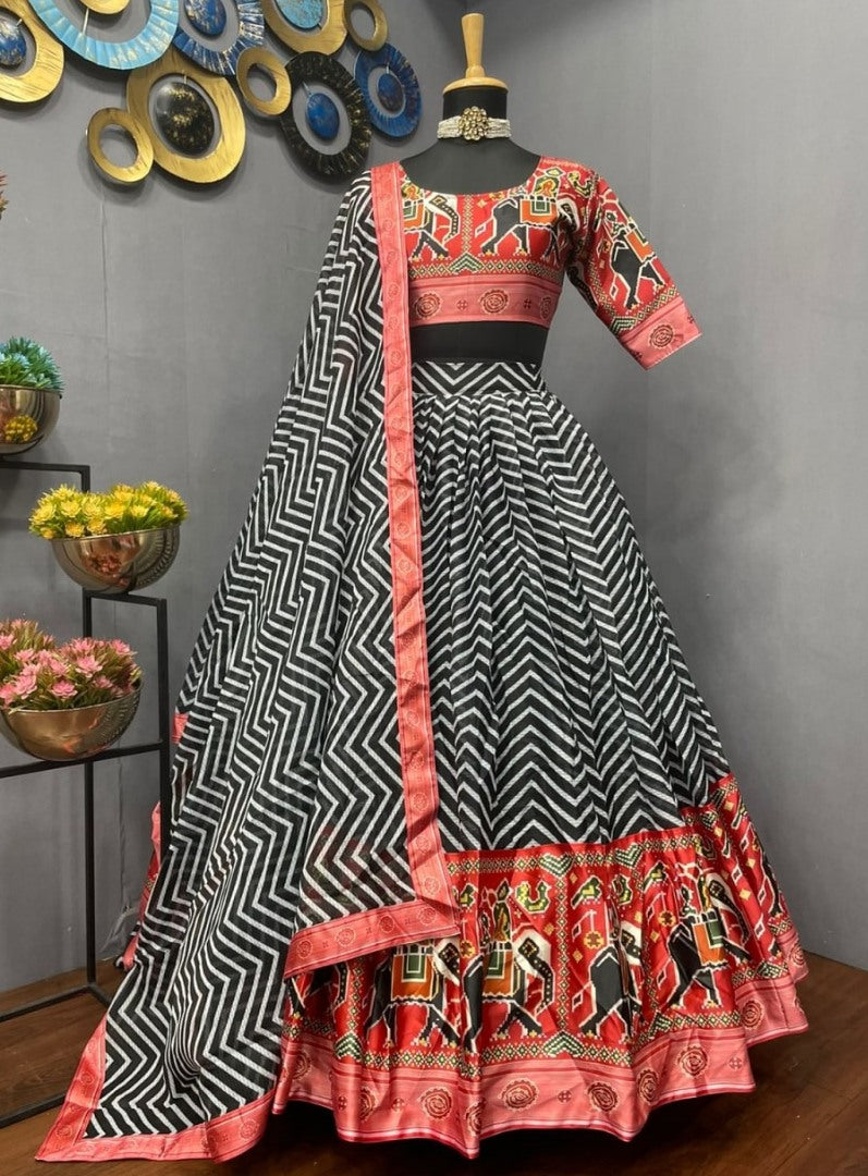 Black zig zag printed festival wear lehenga choli
