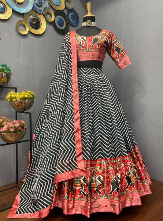 Black zig zag printed festival wear lehenga choli
