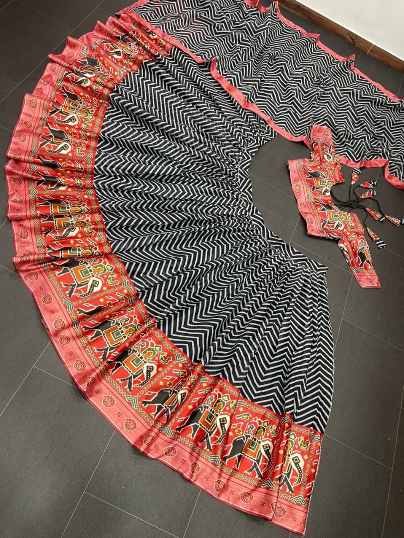Black zig zag printed festival wear lehenga choli