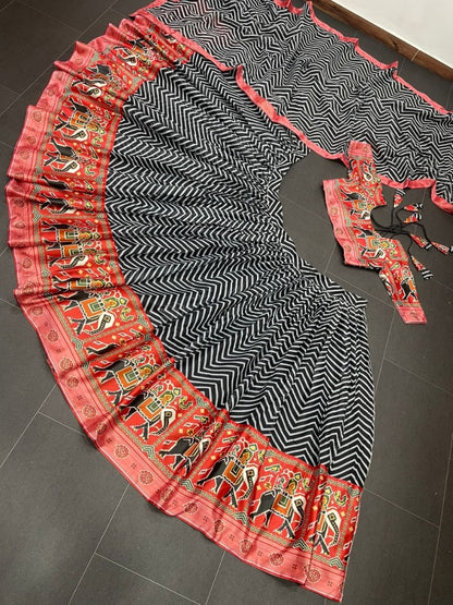 Black zig zag printed festival wear lehenga choli