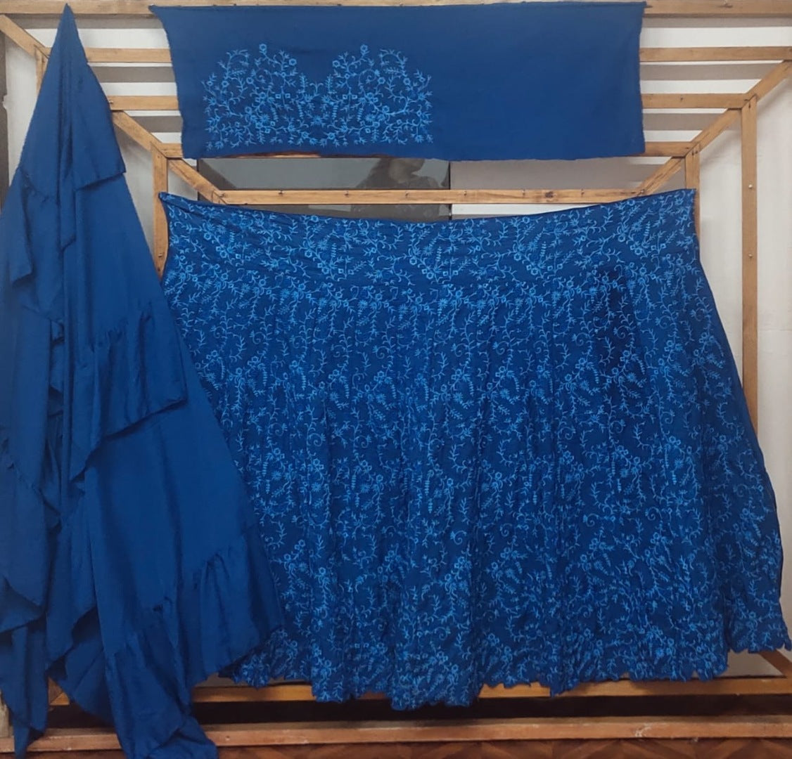 Blue american crap silk embroidered lehenga choli