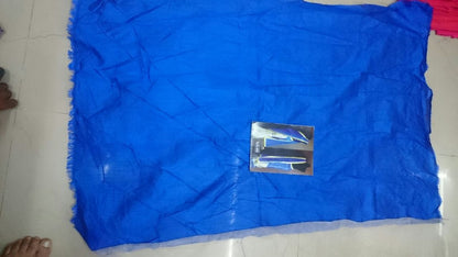Blue and white embroidered half half saree