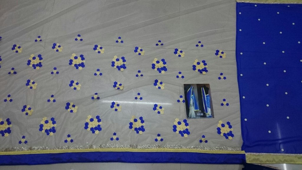 Blue and white embroidered half half saree