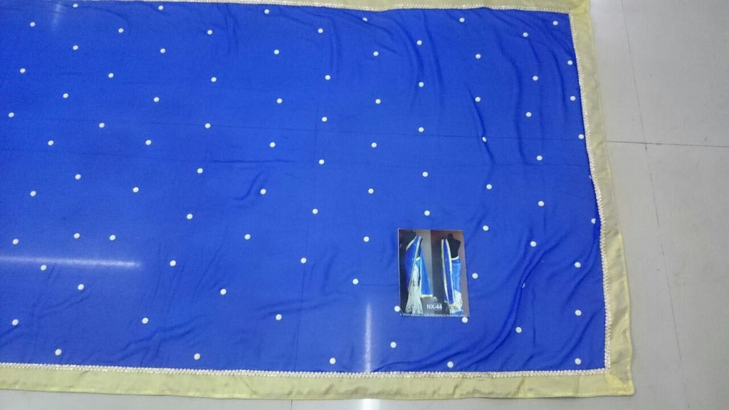 Blue and white embroidered half half saree