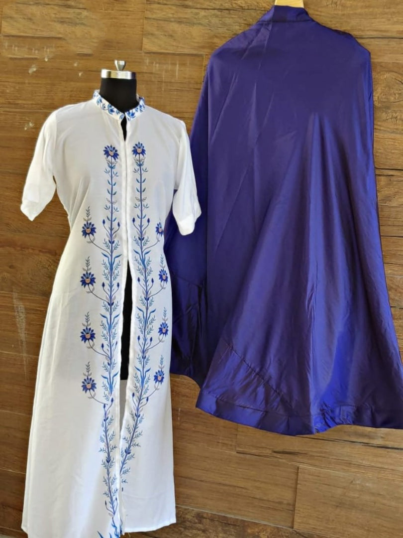 Blue and white partywear indowestern lehenga