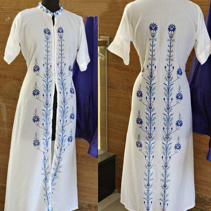 Blue and white partywear indowestern lehenga