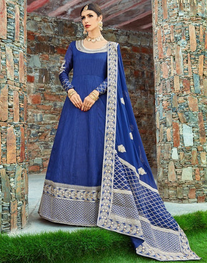 blue art silk embroidered wedding gown with dupatta
