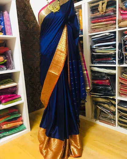 Blue banarasi silk jacquard broder saree