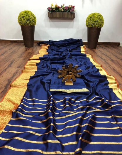 Blue banarasi silk jacquard broder saree