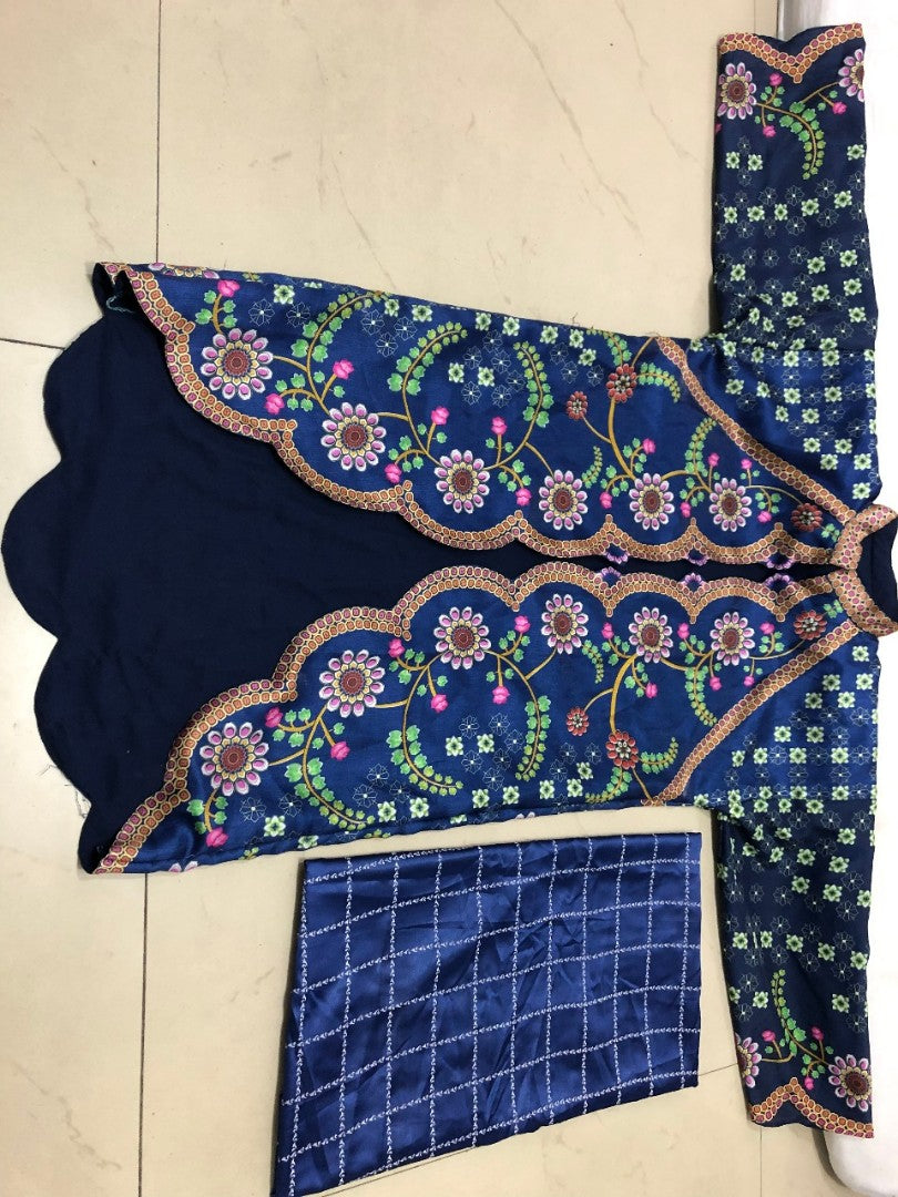 blue banarasi silk printed pant suit