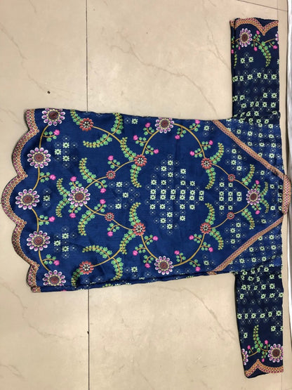 blue banarasi silk printed pant suit