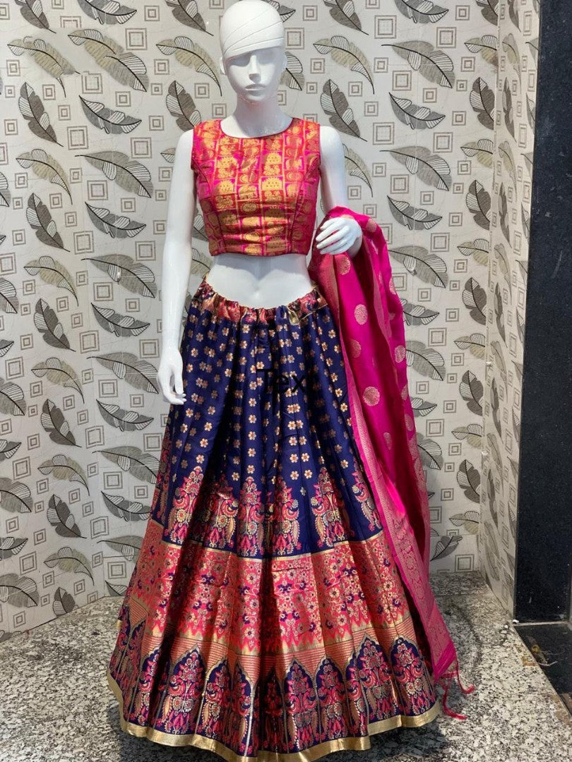 blue banarasi silk wedding lehenga