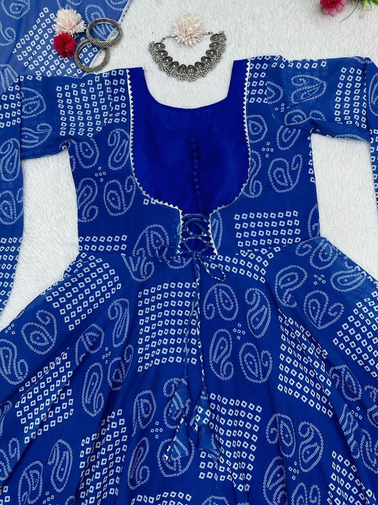 Blue bandhni printed anarkali suit