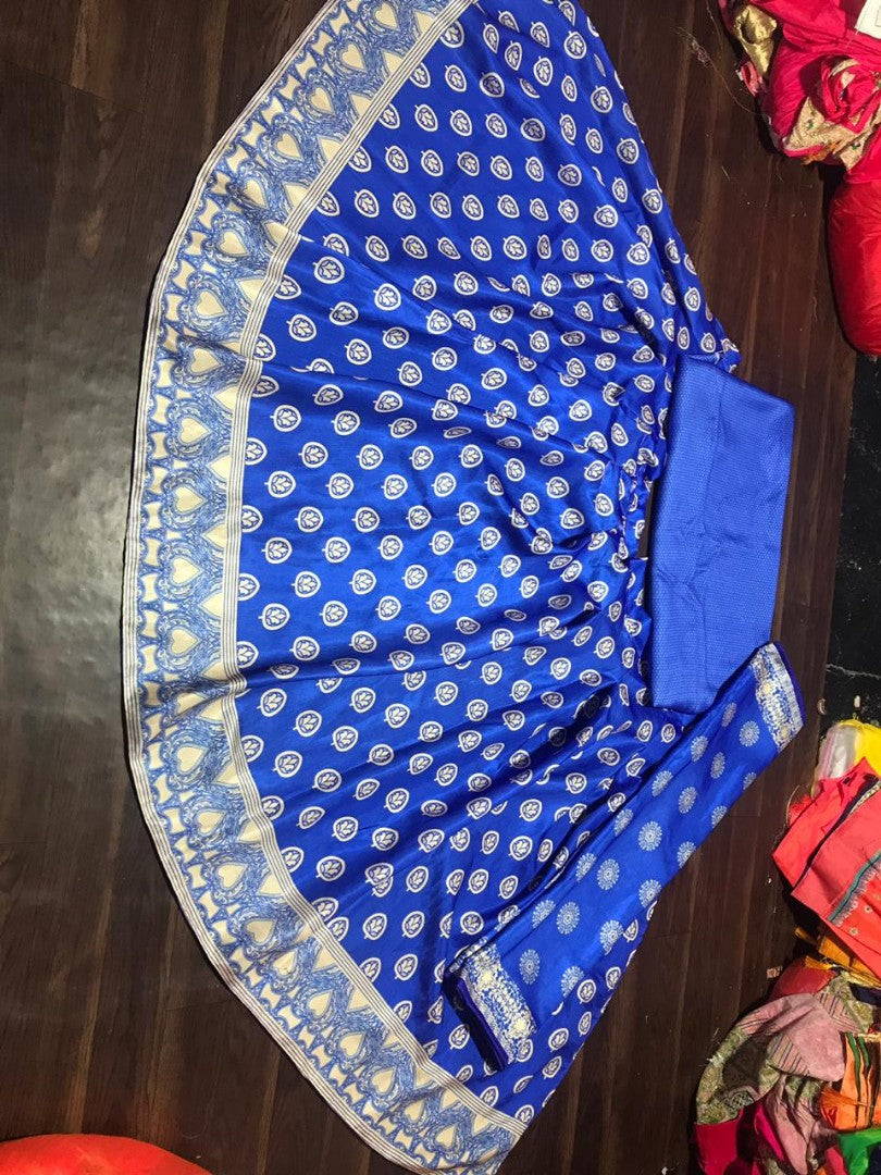 blue banglori satin printed lehenga