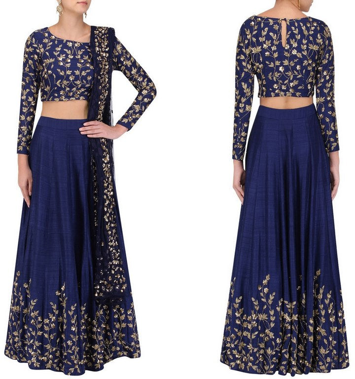 Blue banglori silk beautiful embroidered wedding lehenga