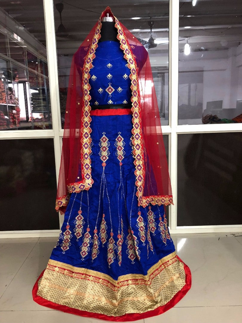 blue banglori silk embroidered ceremonial lehenga
