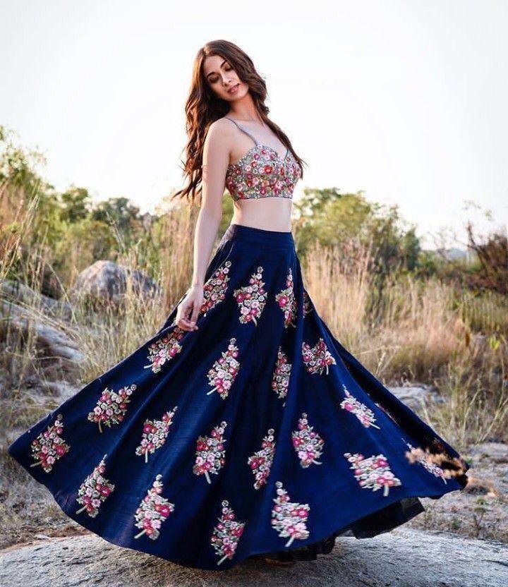 Blue banglori silk multicolor threadwork wedding lehenga