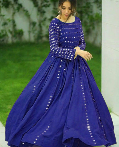 Blue banglory satin partywear gown