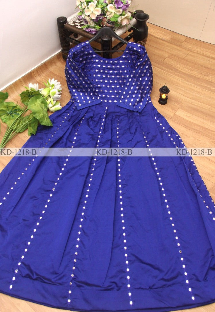 Blue banglory satin partywear gown