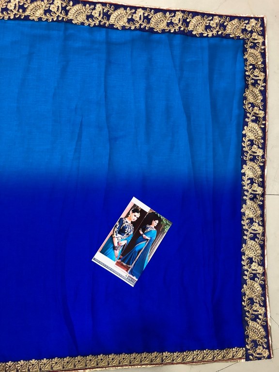 Blue chinon georgette embroidered wedding saree