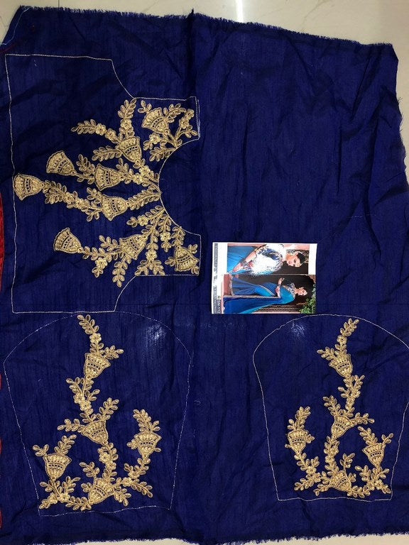 Blue chinon georgette embroidered wedding saree