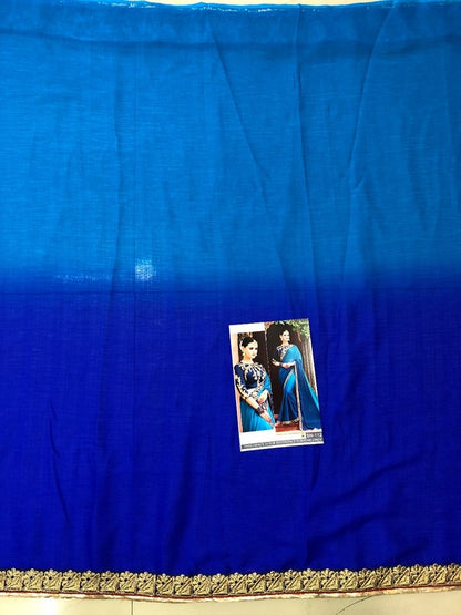 Blue chinon georgette embroidered wedding saree