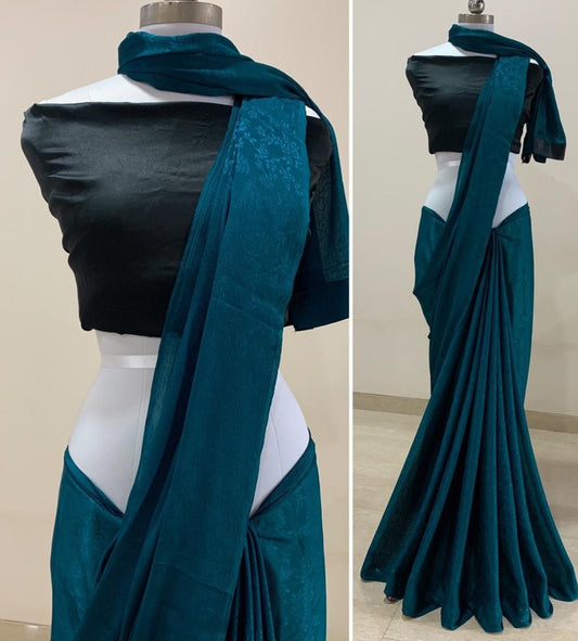 Blue chinon self design work party wear saree