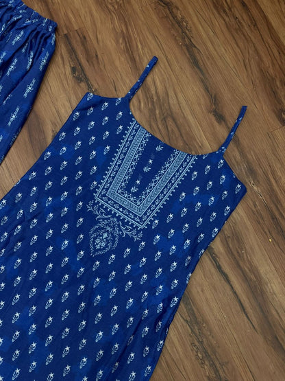 Blue chinon silk printed bollywood plazzo kurti