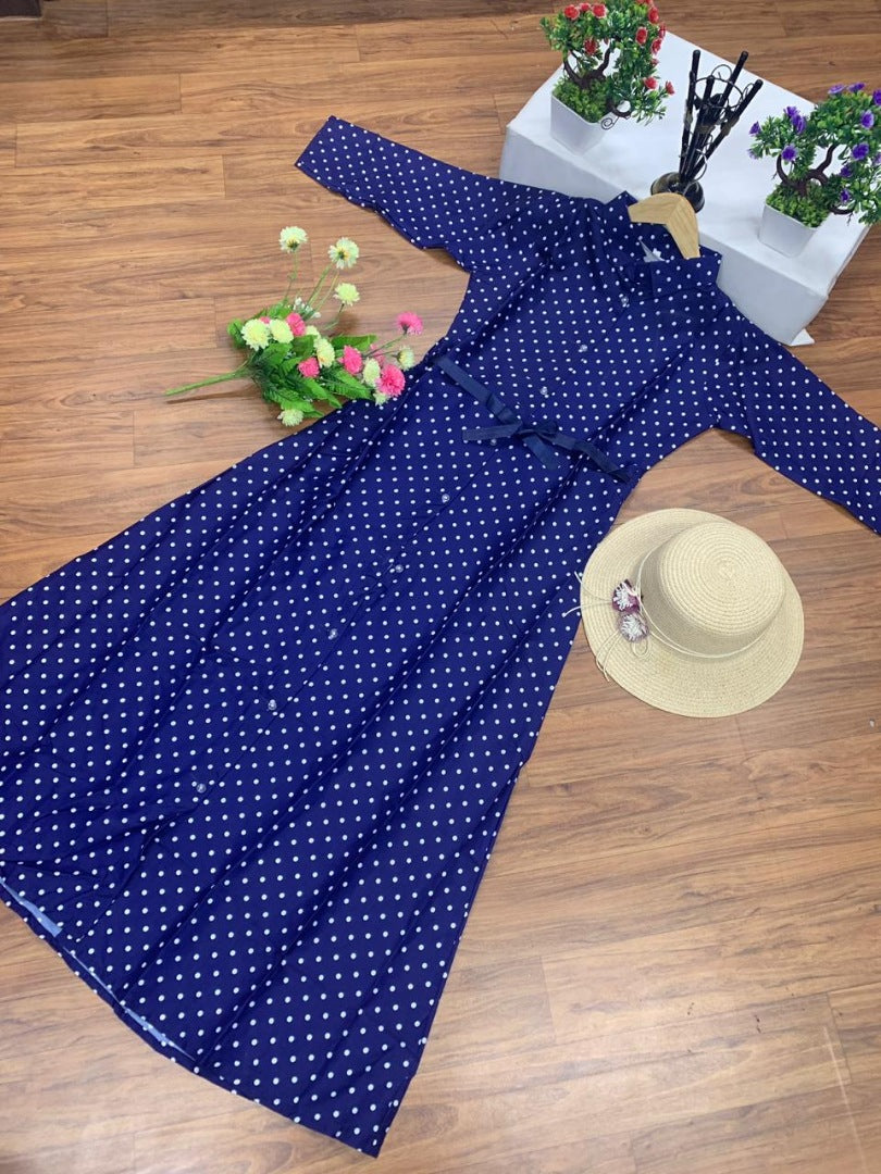 Blue digital white dot printed kurti