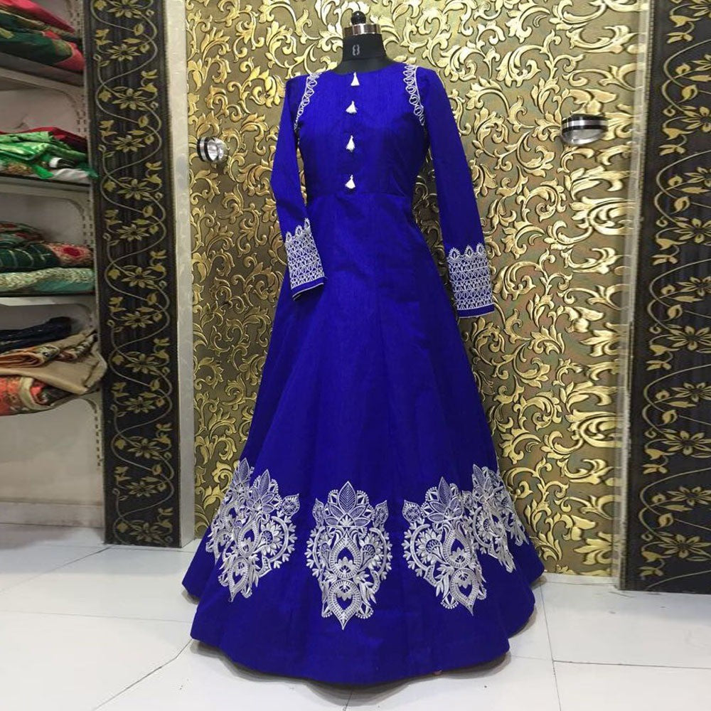 blue embroidered long kurti