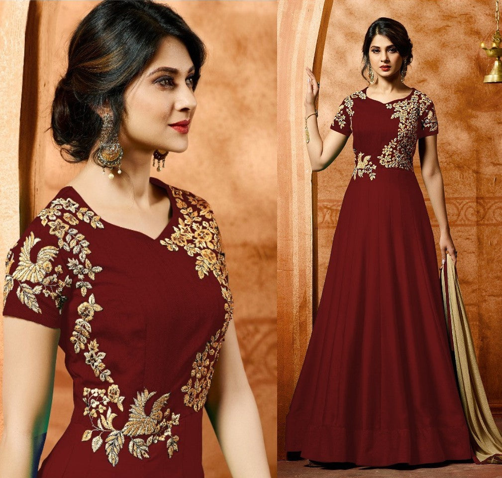 Blue faux georgette beautiful embroidered partywear gown