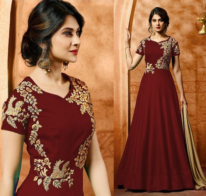 Blue faux georgette beautiful embroidered partywear gown