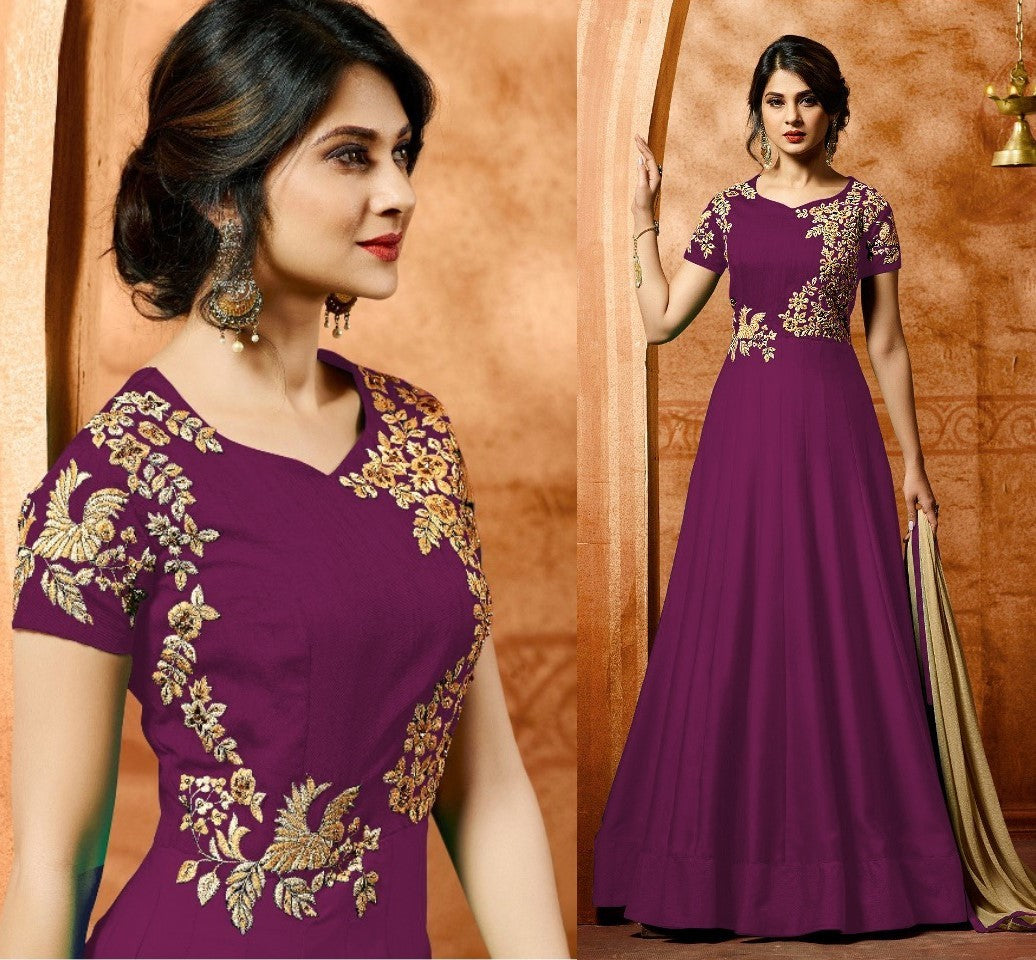 Blue faux georgette beautiful embroidered partywear gown