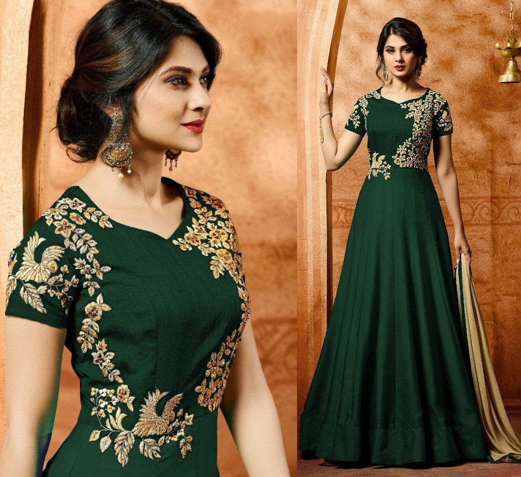 Blue faux georgette beautiful embroidered partywear gown