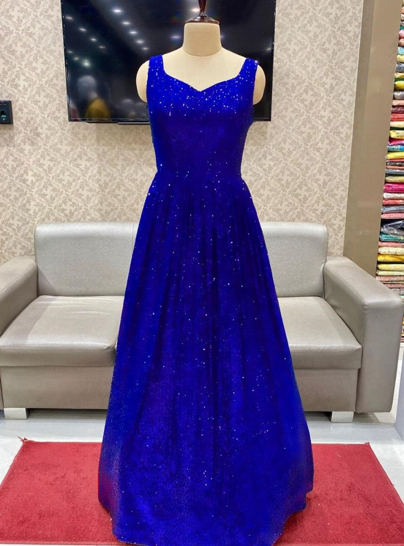 Blue full sequence work partywear gown