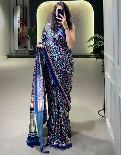 Blue gaji silk patola print saree