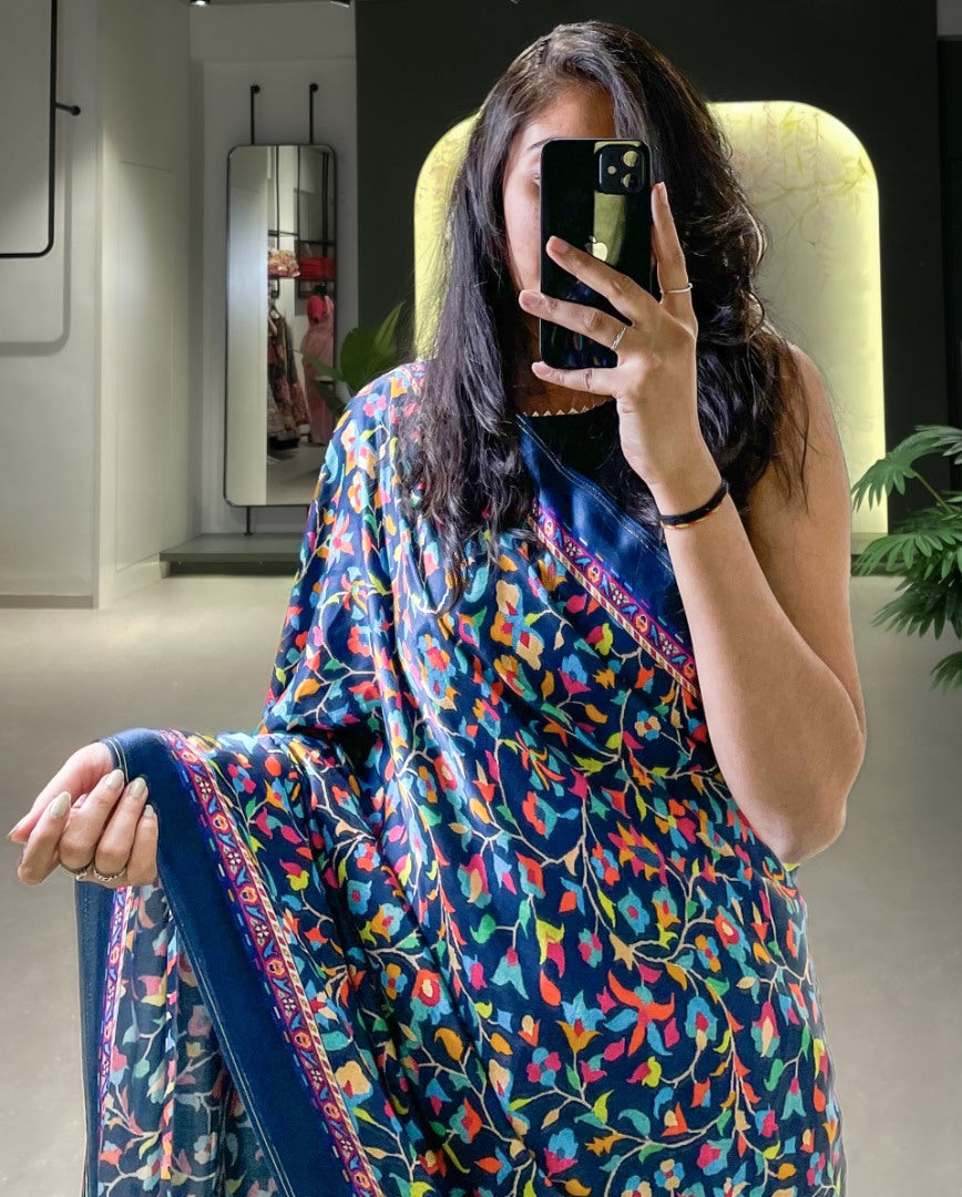 Blue gaji silk patola print saree