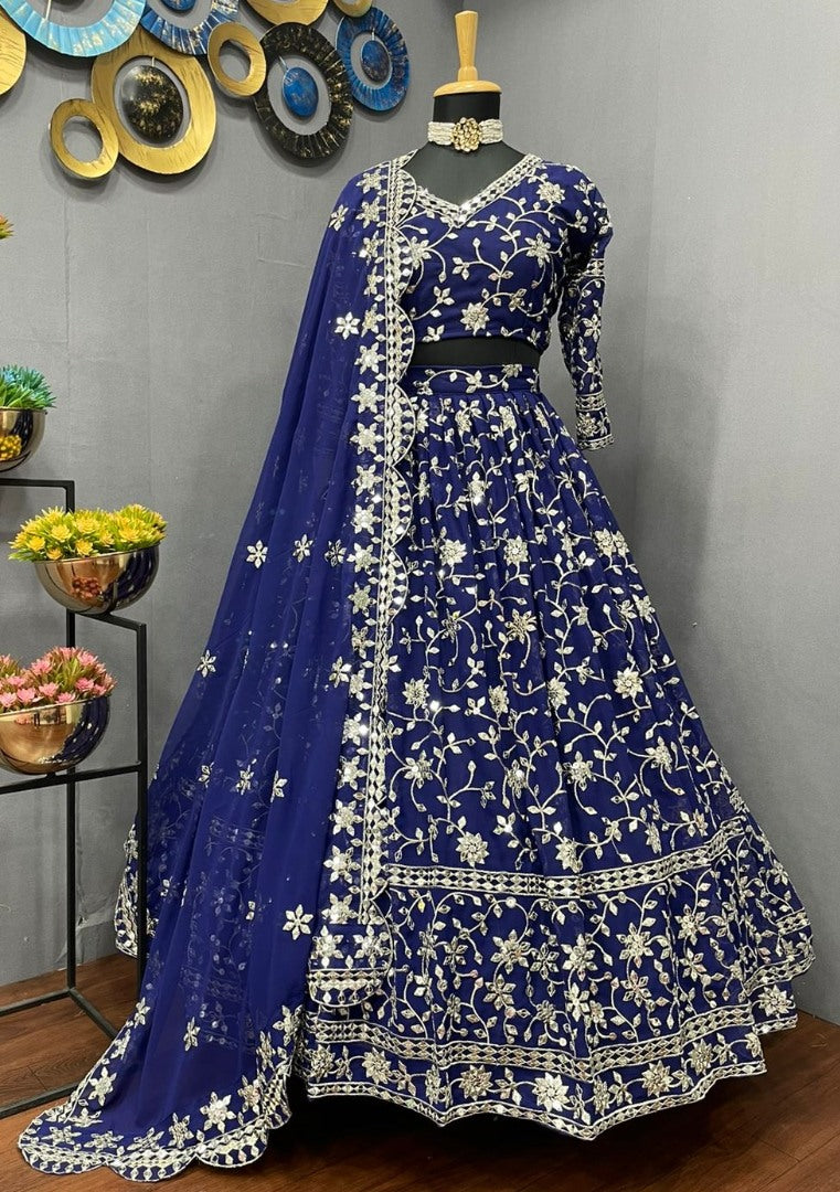 Blue geogette heavy sequence embroidered wedding lehenga choli