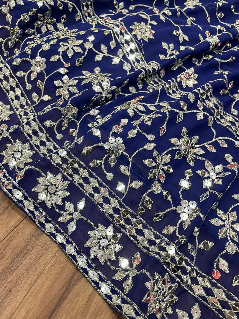 Blue geogette heavy sequence embroidered wedding lehenga choli