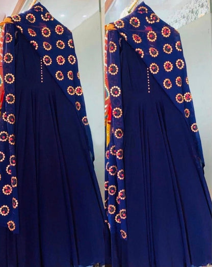 Blue georgette anarkali suit with heavy embroidered dupatta