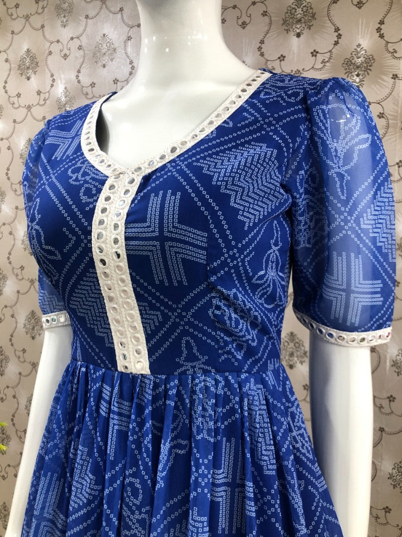 Blue georgette bandhni printed gown