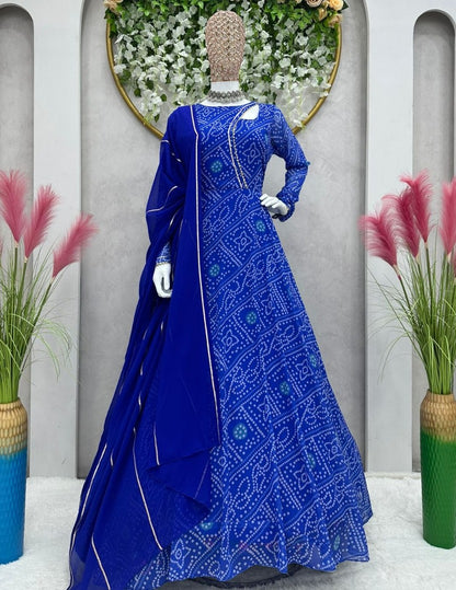 Blue georgette bandhni printed gown