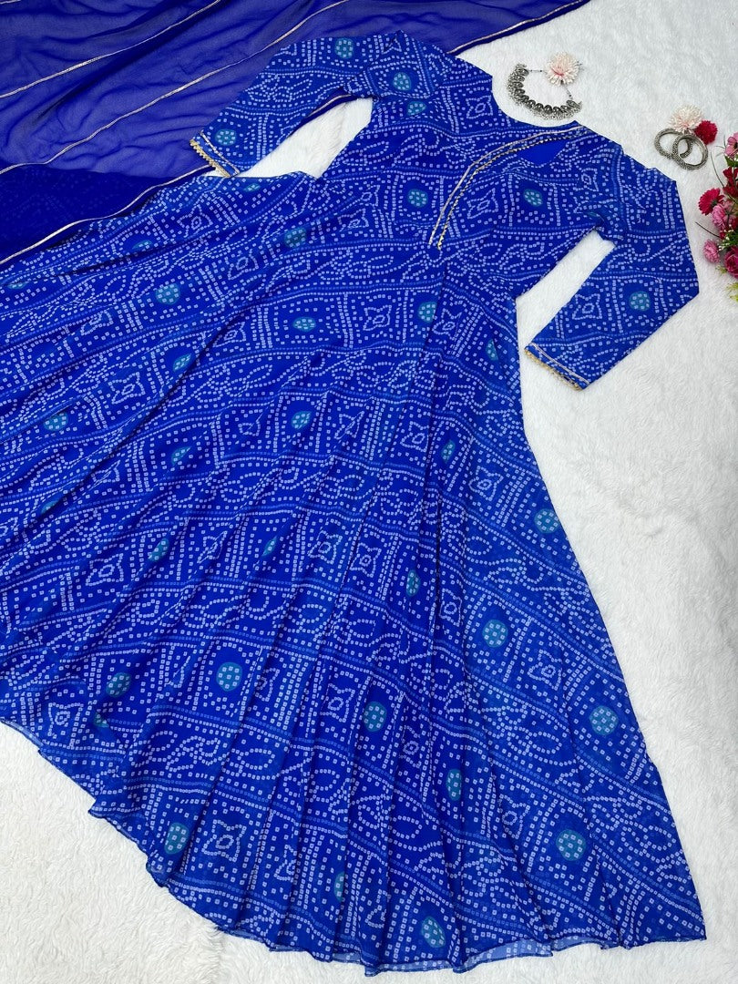 Blue georgette bandhni printed gown