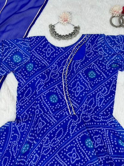 Blue georgette bandhni printed gown